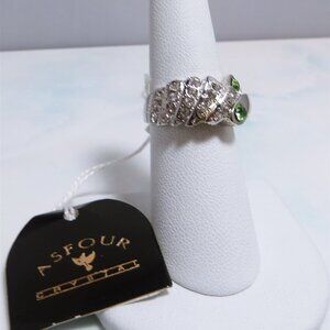 Exquisite ASFOUR CRYSTAL Green & White Crystal Cocktail Gold Plated Ring